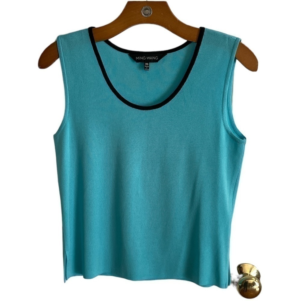 𝅺ming Wang tank top blouse tank blue black scoop neck XS